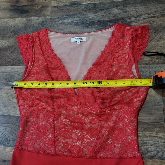 Popilush Red Lace Cap Sleeve Shapewear Tummy Control Going Out Top Bodysuit XXL - Picture 9 of 11
